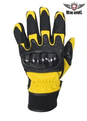 Dream Apparel Men's Yellow/Black Knuckle Protector Leather Motorcycle Gloves - Image 1 of 4