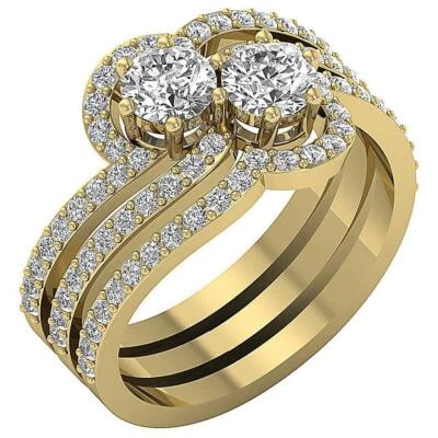 VS F 2.00 Ct Lab Grown Diamond Forever Us 2 Stone Multiple Bridal Ring 10K Gold - Image 1 of 4