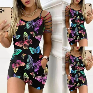 ⭐⭐⭐⭐⭐Women Cold Shoulder Bodycon Mini Dress Sexy Party Club Summer Short Dress - Bild 1 von 19