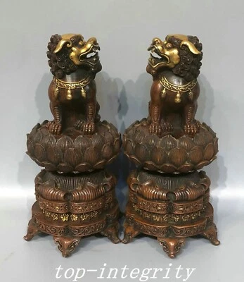 Par de incensarios quemadores de incienso flor de loto león dorado bronce púrpura Xuande de 9,8" Foto 1 de 4
