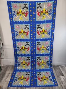 Vintage 1994 Power Rangers Blue Square Panel Fabric Mighty Morphin 2.5 Yrds 44" - Picture 1 of 6