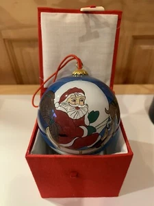 Pier 1 Imports LI BEAN Inside Painted Glass ornament Santa And His Reindeer - Picture 1 of 6