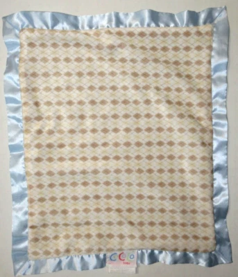 Cocalo Baby Security Blanket Blue Tan Brown Argyle Blue Satin Trim Plush Lovey - Image 1 of 4