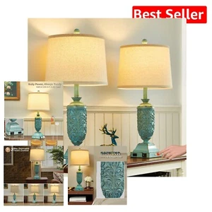 Charming 26.5'' Rustic Nightstand Lamps with USB Ports & Dimmable Features - Picture 1 of 9