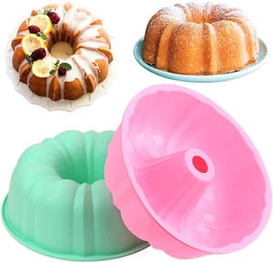 10 Inch Bundt Cake Pan (2 Pack) 12Cups Nonstick Fluted Tube Large Size Silicone - Picture 1 of 6