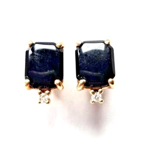 14K yellow gold onyx and diamond stud earrings women - Picture 1 of 3