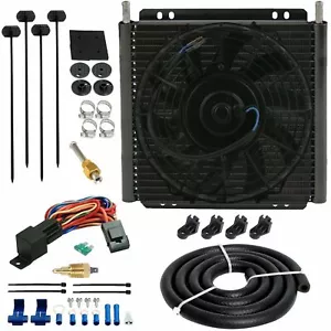 26 ROW TRANSMISSION OIL COOLER 9" FAN 3/8" NPT PROBE 180F GROUND TEMP SWITCH KIT - Picture 1 of 8