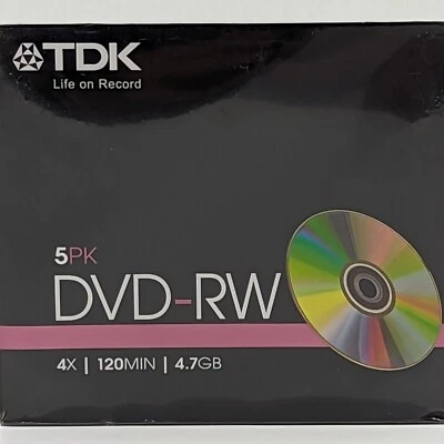 TDK DVD-RW  4.7GB 120min 5 Disc Pack Brand New And Sealed - Image 1 of 4