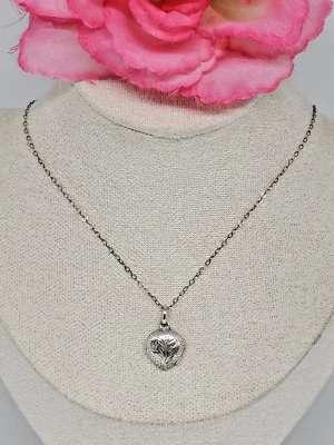 Sterling Silver 925 Small Heart Locket Pendant Chain Necklace - Image 1 of 4