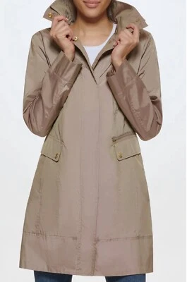 NWT COLE HAAN SIGNATURE Packable Raincoat Jacket Beige Hooded Size XS/TP - Image 1 of 4