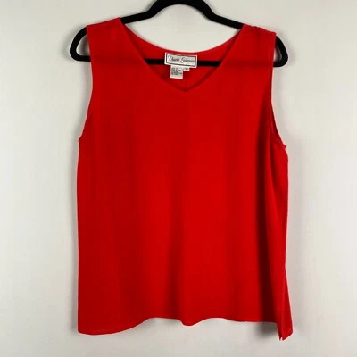 Camiseta sin mangas de seda Diane Gilman talla grande roja cuello en V sin mangas Foto 1 de 4