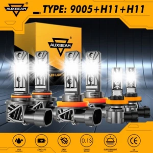 AUXBEAM 9005+H11+H11 1:1 LED Headlight High+Low Beam Fog Bulb 6500K Canbus Combo - Picture 1 of 12