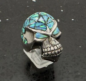 Sterling Silver 925 Opal Exclusive Rare Heavy Skull Ring Biker Size R - Picture 1 of 8