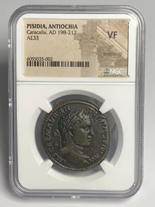 Pisidia, Antiochia AE33 Caracalla AD 198-217 Romulus/Remus Reverse NGC VF! - Picture 1 of 2