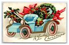 1911 Postcard-  A LUCKY CHRISTMAS FLOWER FLORAL CAR EMBOSSED