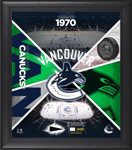 Vancouver Canucks Framed 15" x 17" Team Impact Collage with a Piece of GU Puck Cover