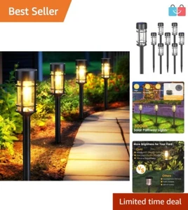 Stainless Steel & Glass Solar Pathway Lights - 8 Pack, Energy Efficient Design - Picture 1 of 8