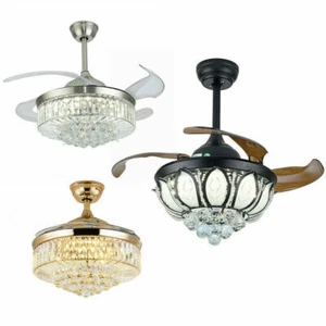 36"/42" Ceiling Fan Light LED Crystal Retractable Chandelier with Remote 3-Color - Picture 1 of 52