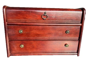 MELE Jewelry Box Cherry Finish Wood Red Velvet inside Lid + 2 Drawers, Mirror - Picture 1 of 8