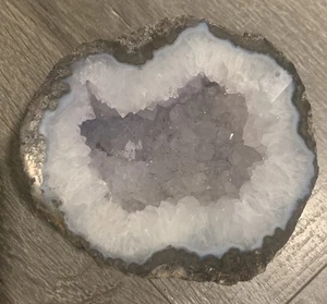4.5" Las Choyas Amethyst Geode Half with Rare Selenite Crystal- Polished Display - Picture 1 of 5