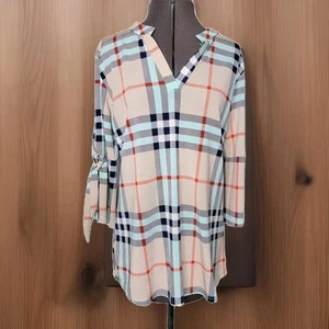 Lildy Split Sleeve Plaid Tunic Womens Size S/M Blouse Shirt - Picture 1 of 9