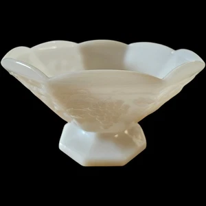Vintage Anchor Hocking White Milk Glass Grape Pattern Pedestal Fruit Bowl Footed - Picture 1 of 8