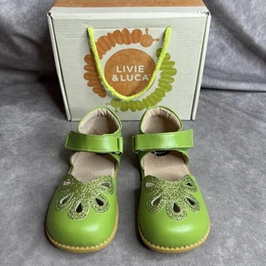 Livie & Luca Petal Shoes Girls Size 13 Grass Green Leather Glitter Mary Janes - Picture 1 of 10