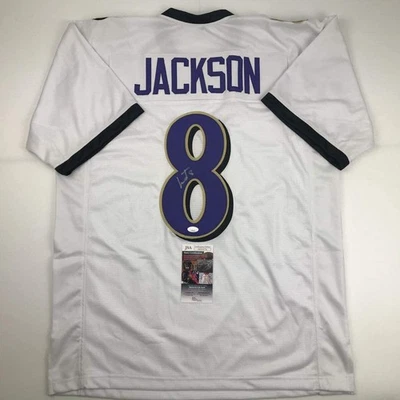 Autographed/Signed LAMAR JACKSON Baltimore White Football Jersey JSA COA Auto - Image 1 of 4