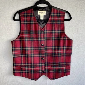 Eddie Bauer Vest Women’s M Vintage Red Tartan Plaid Wool Blend Button Up - Picture 1 of 11
