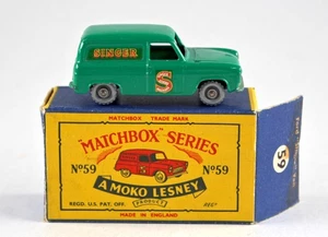 Matchbox RW 59A Singer Van verde oscuro ruedas plateadas en caja "MOKO" - Imagen 1 de 13