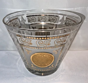 Vintage 5’’x6’’Hazel Atlas Glas Mid Century Gold vergoldet Azteken Maya Eiskübel Schale - Bild 1 von 8