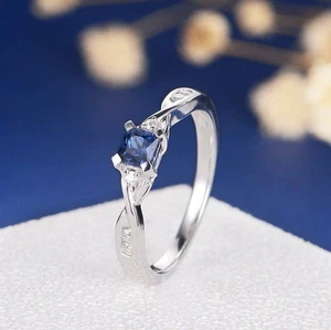 1.50Ct Lab-Created Princess Sapphire Ring 14k White Gold Plated Twist Promise - Picture 1 of 14