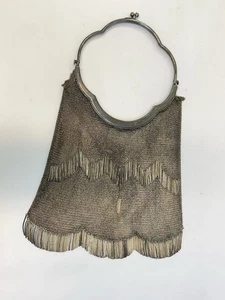 Große Art Deco Abendtasche Damentasche, versilbert mit Fransen wohl Wien um 1920 - Bild 1 von 11