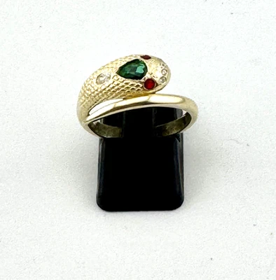 Anel cobra rubi esmeralda prata esterlina lavagem ouro estilo vitoriano CZ tamanho 8 - Imagem 1 de 4