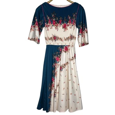 Vintage 70s Piccolo Floral Dress Plisse Bodice Cotton Blend Disco Womens 4 - Image 1 of 4