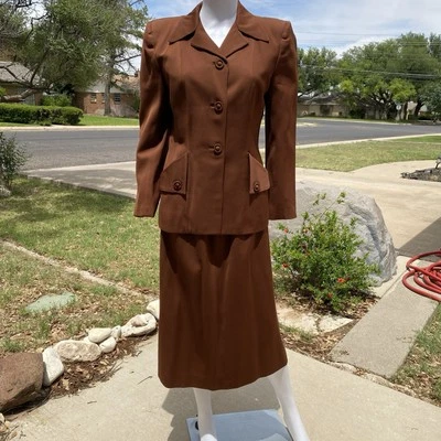 40s Hoot Lass Bonnie Gabardine brown skirt suit tailored size Small western vtg - Image 1 of 4