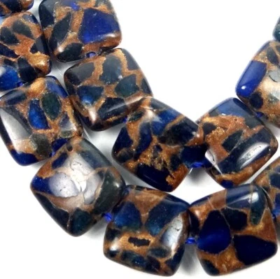 Safira azul 16 mm em quartzo com contas quadradas pirita/veia marrom (12) - Imagem 1 de 3