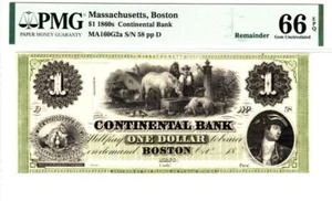 $1 1860's Boston, MA- Continental Bank Remainder PMG 66 GEM UNC- WOW STUNNING! - Picture 1 of 12