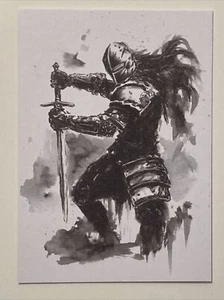 ACEO Print Knight Watercolor and Ink Artist Trading Card ATC - Picture 1 of 3