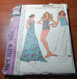Vtg 1973 Simplicity 3606 Misses' Swimsuit Boho Halter Dress Top Wide Leg Pants - Foto 1 di 12