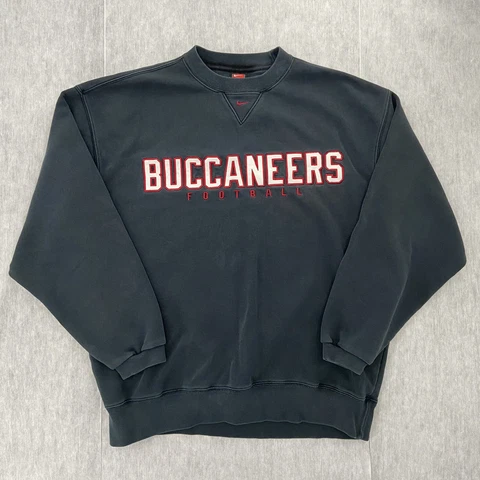 VINTAGE Nike Tampa Bay Buccaneers Sweater Mens Sz Large Black Mini Center Swoosh Cover