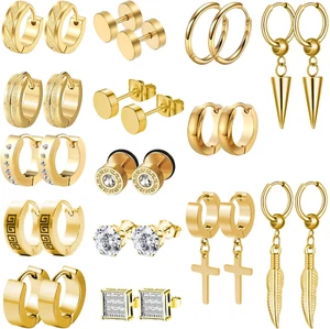 Aritos Para Hombre 15 Pares Acero Inoxidable Pendientes De Aro Con Cruz Moda - Bild 1 von 12