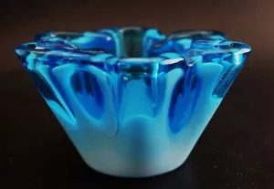Posacenere in vetro artistico biomorfo blu Sasaki Glass Company vintage - Foto 1 di 8