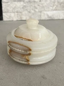 White Onyx Marble Lidded Jar/trinket - Picture 1 of 10