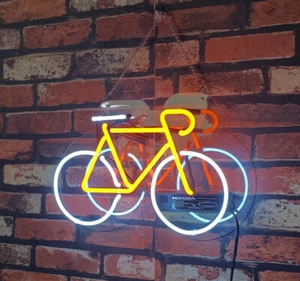 Vintage Style Bicycle 14"x9" Neon Sign Light Handcraft Artwork Shop Wall Hanging - Picture 1 of 2