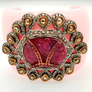 Handmade Carved Ruby Gemstone Natural Diamond Bangle Jewelry For Women - Picture 1 of 6