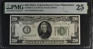 1928A $20 FRN- Philadelphia FR2051-C - PMG VF25 - Numeric #3 -Redeemable in Gold - Picture 1 of 2