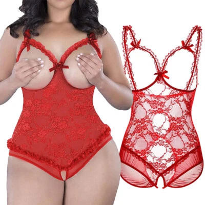 Plus Size Sexy Lingerie for Women Cupless Lace Babydoll Sleepwear Underwear Gift - Image 1 of 4