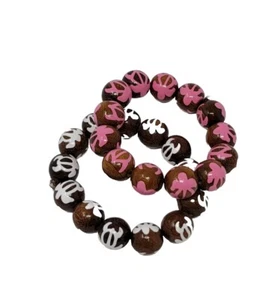 2 Stück Hawaii Armband Set braun rosa bemalt Holzperlen Meeresschildkröten erweiterbar  - Bild 1 von 2