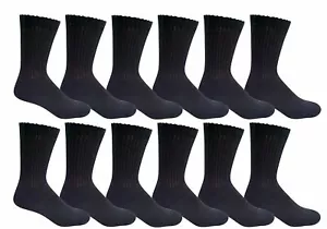 12 Pairs Men's Athletic Solid Black Cotton Crew Socks Sports Socks Size 9-11 USA - Picture 1 of 6